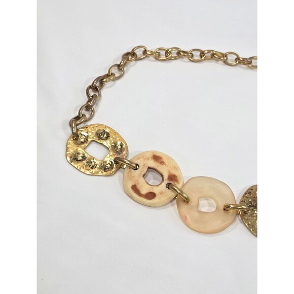 Vintage NEW YORK STUDIO Gold Tone Chain Belt Hammered Medallion Cream Links Boho main image 4